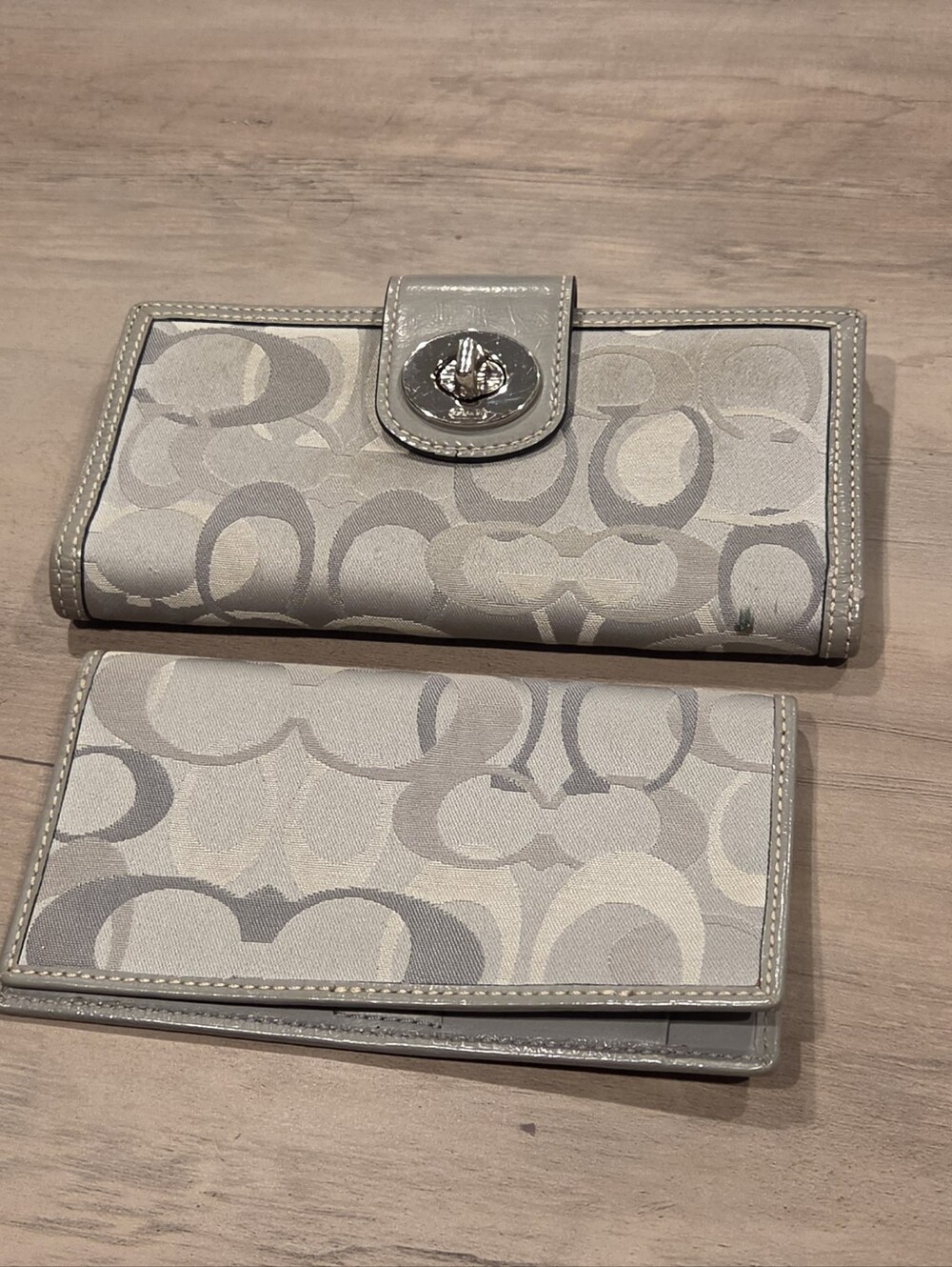 Coach Gray Signature Canvas Bi-fold Wallet and Check Book Set